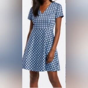 NEW DRAPER JAMES blue white mixed dot POLKA DOTs CIRCLE DRESS 0 XS EXTRA SMALL